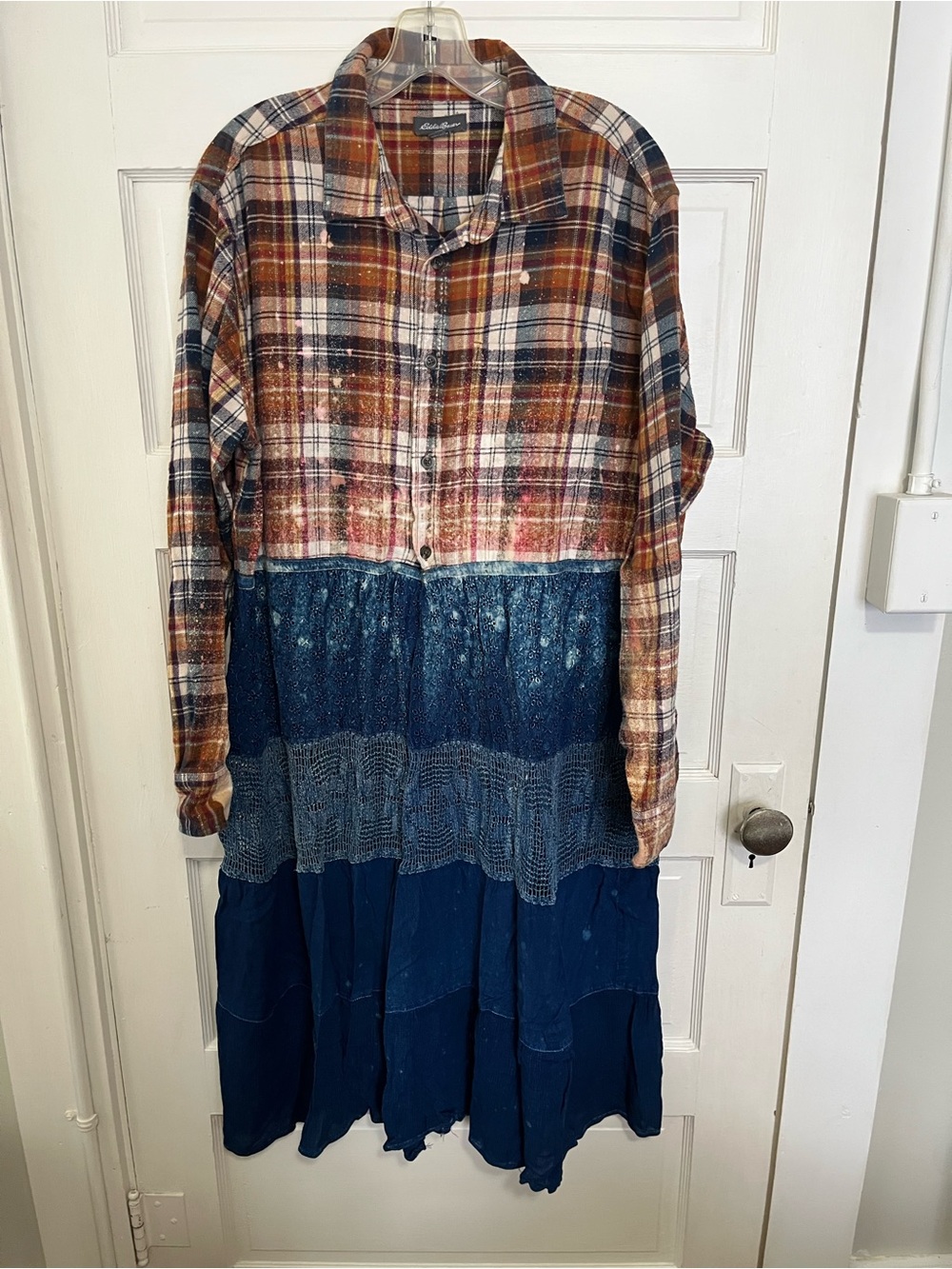 Eddie Bauer Plaid and Navy Tiered Button-Up Dress XL